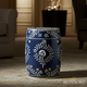 Navy Blue Floral Garden Stool | Luxury Handmade Stool