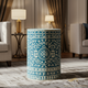 Blue Floral Patterned Ceramic Side Table | Luxury Handmade Stool