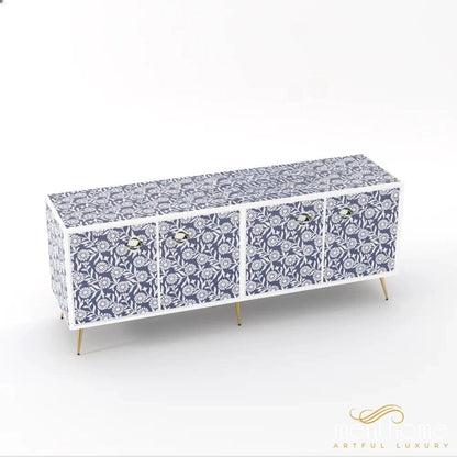 Sunflower-Bone Inlay -Rectangular-Tv Cabinet | Luxury Handmade TV Cabinet