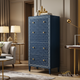 Elegant Blue Patterned Storage Cabinet with Gold Accents | Luxury Handmade Tallboy