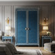 Elegant Blue Velvet Wardrobe with Inlaid Detailing | Luxury Handmade Wardrobe