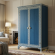 Elegant Blue Wooden Armoire with Intricate Ivory Inlay | Luxury Handmade Wardrobe