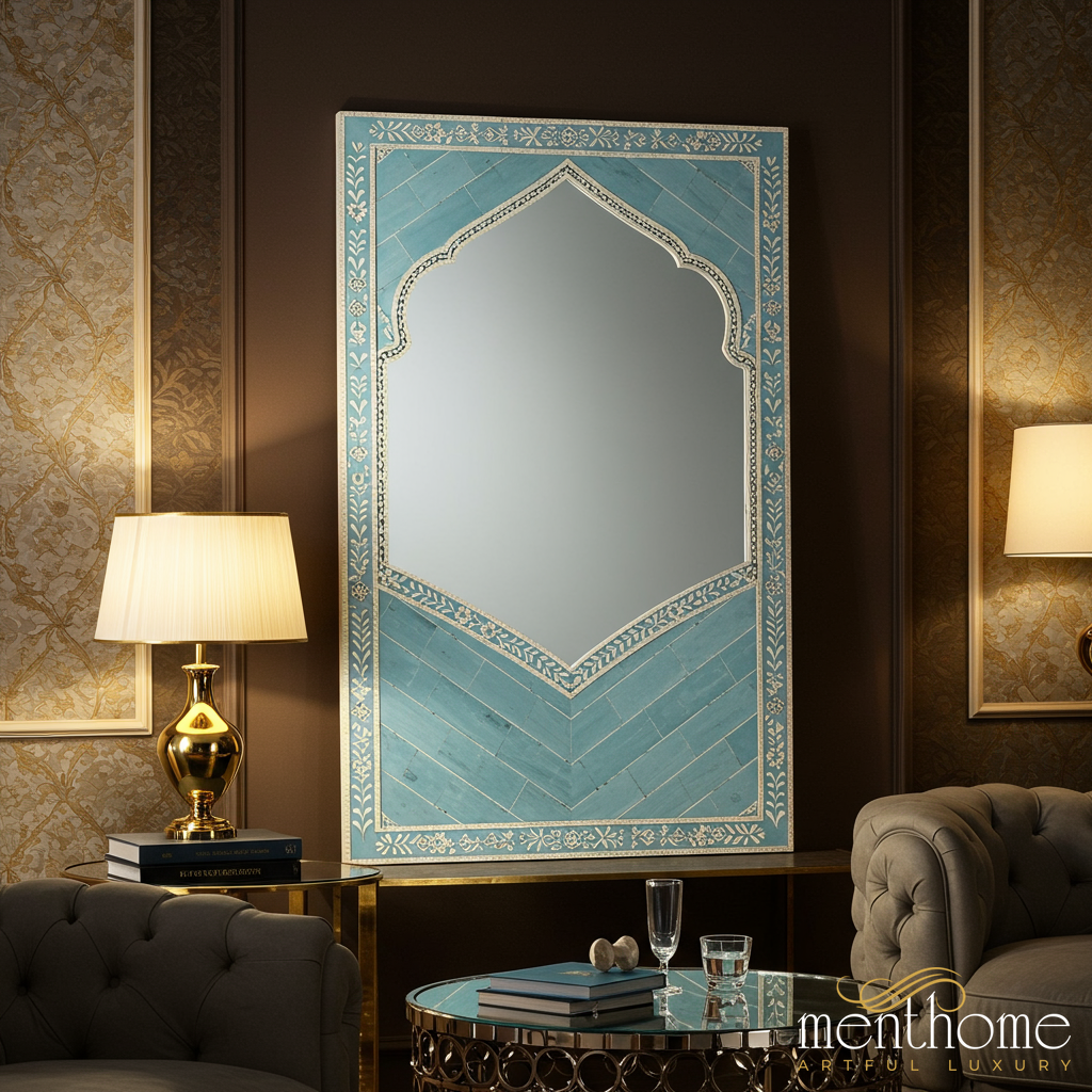 Ornate Blue Decorative Wall Mirror | Luxury Handmade Mirror