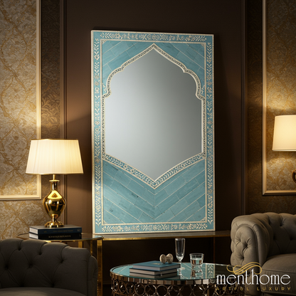 Ornate Blue Decorative Wall Mirror | Luxury Handmade Mirror