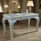 Handcrafted Blue and White Floral Inlay Wooden Table | Luxury Handmade Desk