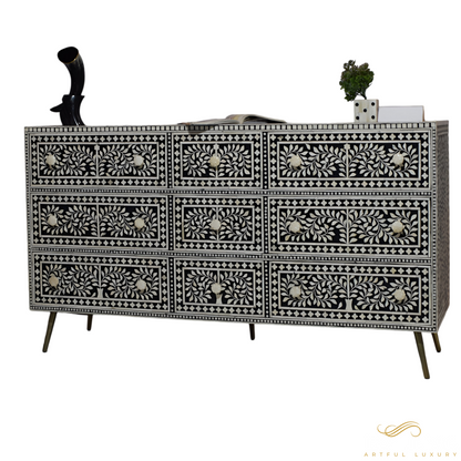 Floral Design 6 Drawers dressers Grey | Luxury Handmade Dresser