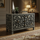 Elegant Black Floral Inlaid Wooden Dresser | Luxury Handmade Dresser