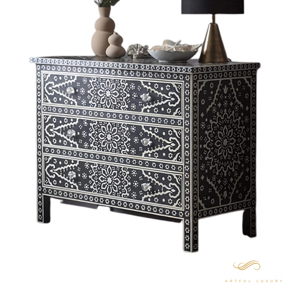 Bone Inlay Dresser( 42W X 30H X 18) Black Color | Luxury Handmade Dresser