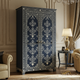 Elegant Blue Botanical Armoire Cabinet | Luxury Handmade Wardrobe