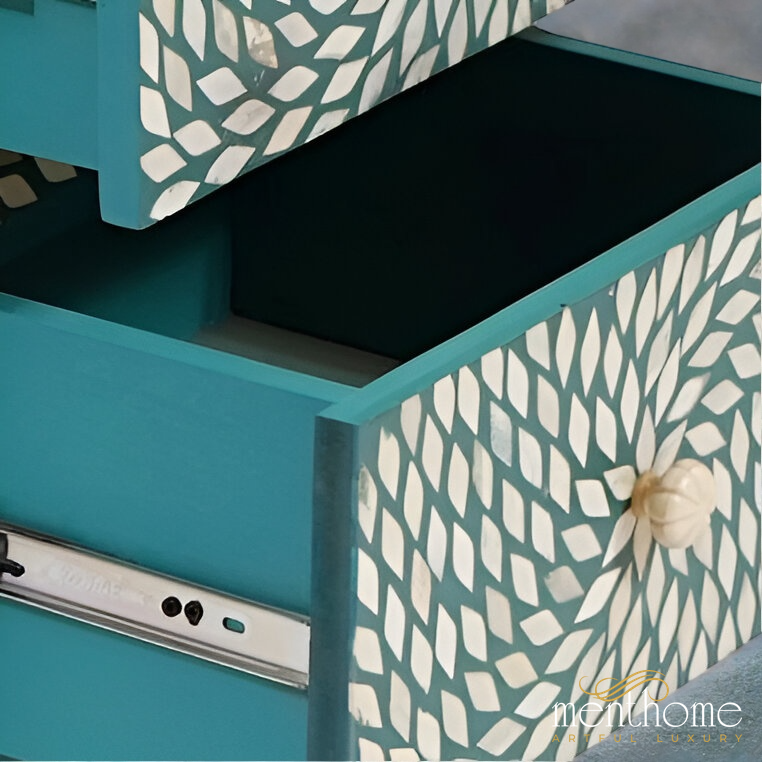 Green Bone Inlay Petal Bedside Table for Home | Luxury Handmade Bedside Table