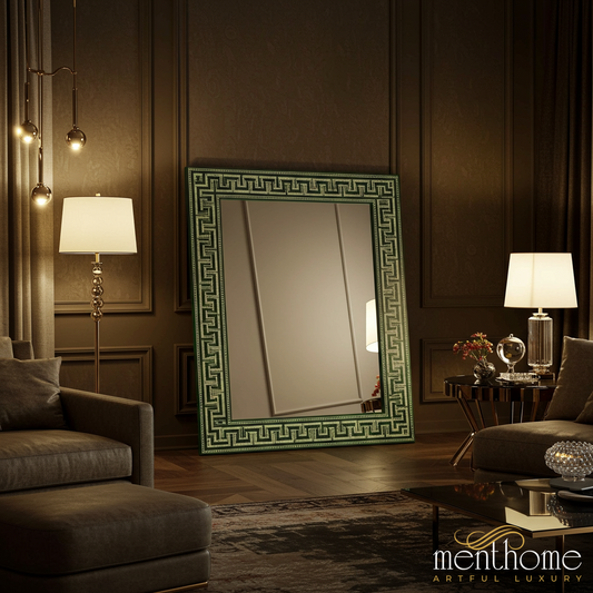 Elegant Greek Key Pattern Floor Mirror | Luxury Handmade Mirror