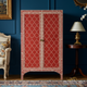 Red and White Handcrafted Wooden Wardrobe | Luxury Handmade Cabinet