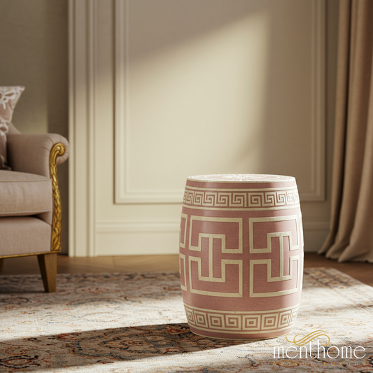 Decorative Ceramic Garden Stool with Geometric Design | Luxury Handmade Stool