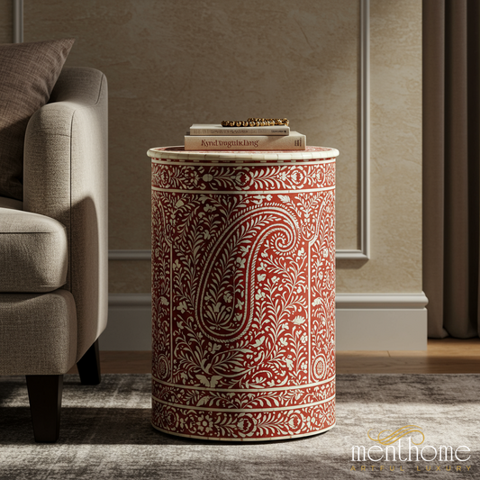 Traditional Paisley Drum Table | Luxury Handmade Side Table