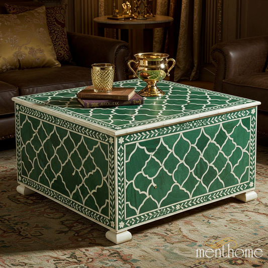 Handcrafted Green Bone Inlay Coffee Table | Luxury Handmade Coffee Table