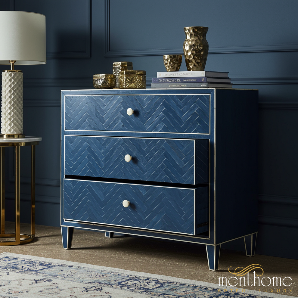 Elegant Blue 3 Drawer Chest With Gold Trim – blue 3 drawer…