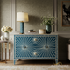 Blue and White Decorative Chest with Geometric Sunburst Design | Luxury Handmade Dresser