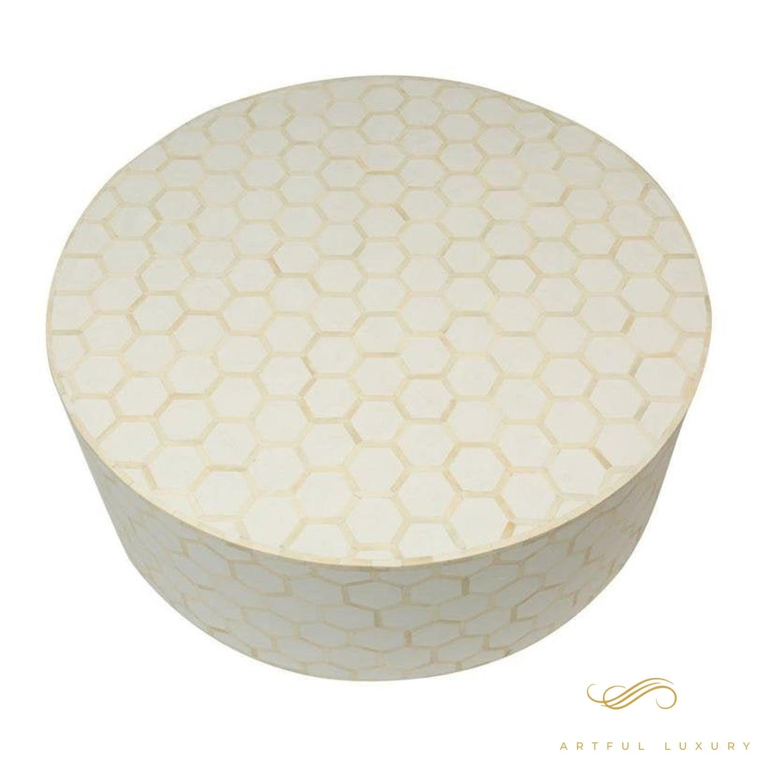 Round Honey Comb Coffee Table Bone Inlay | Luxury Handmade Coffee Table