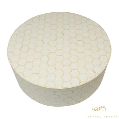 Round Honey Comb Coffee Table Bone Inlay | Luxury Handmade Coffee Table
