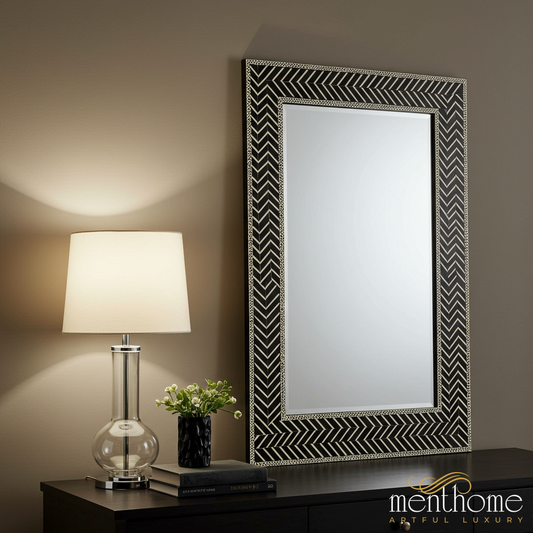 Decorative Chevron Pattern Black Wall Mirror | Luxury Handmade Mirror