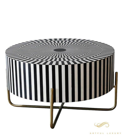 Zebra Line Bone Inlay Coffee Table In Black & White Color | Luxury Handmade Coffee Table