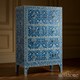 Blue Floral Bone Inlay Chest of Drawers | Luxury Handmade Tallboy