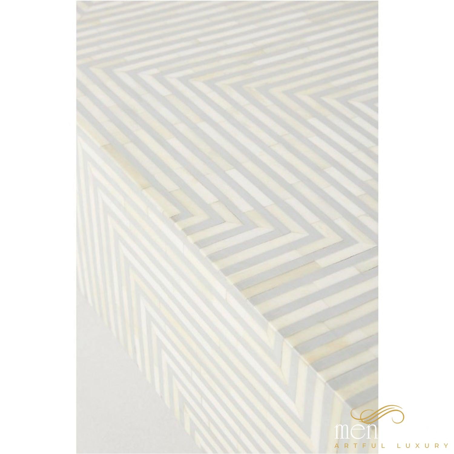 Bone Inlay Grey striped Coffee Table | Luxury Handmade Coffee Table
