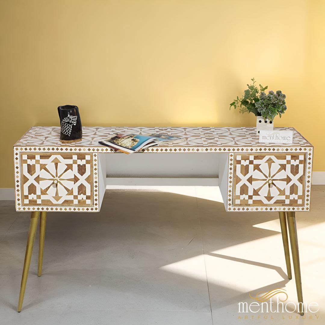 Wooden Inlay 2 Drawers Moroccan pattern desk | Luxury Handmade Desk