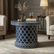 Navy Blue and White Mosaic Pattern Round Accent Table | Luxury Handmade Coffee Table