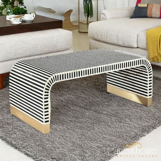Bone Inlay Waterfall Coffee Table | Antique Design | 40WX40DX17H | Luxury Handmade Coffee Table