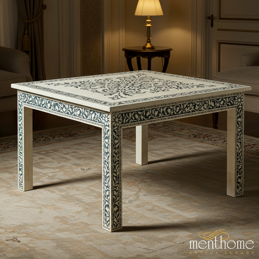 Handcrafted Floral Inlay Coffee Table | Luxury Handmade Coffee Table