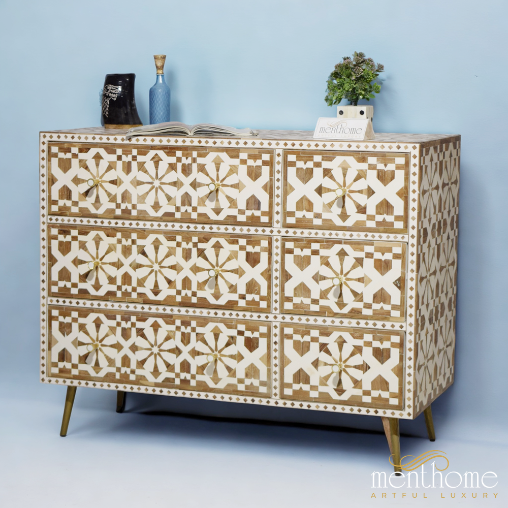 Moroccan wooden Inlay 6 drawers dresser | Luxury Handmade Dresser