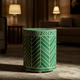 Green Geometric Patterned Round Ottoman | Luxury Handmade Stool