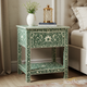 Handcrafted Green Floral Inlay Bedside Table | Luxury Handmade Bedside Table