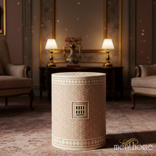 Elegant Decorative Ceramic Stool with Geometric Patterns | Luxury Handmade Stool