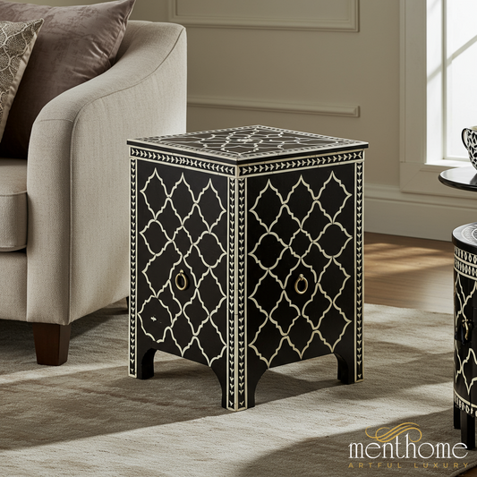 Black and White Inlaid Bone Side Table | Luxury Handmade Side Table