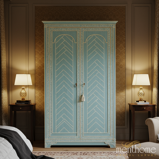 Vintage Blue Decorative Armoire | Luxury Handmade Wardrobe