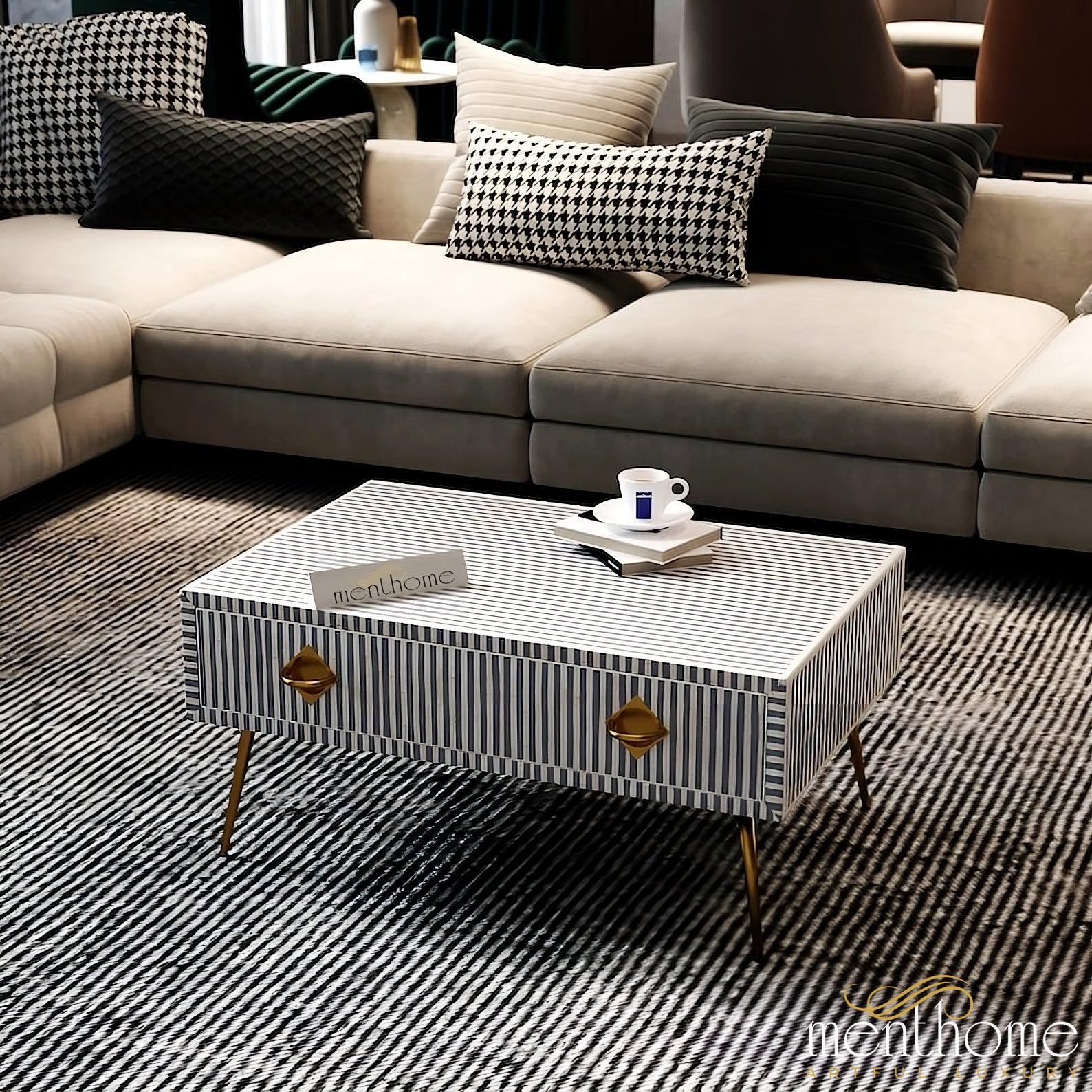 Handmade resin Inlay Modern Striped Pattern Coffee Table | Luxury Handmade Coffee Table