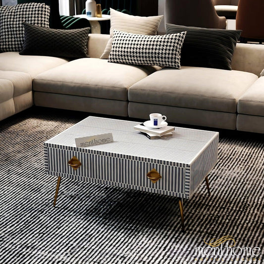 Handmade resin Inlay Modern Striped Pattern Coffee Table | Luxury Handmade Coffee Table
