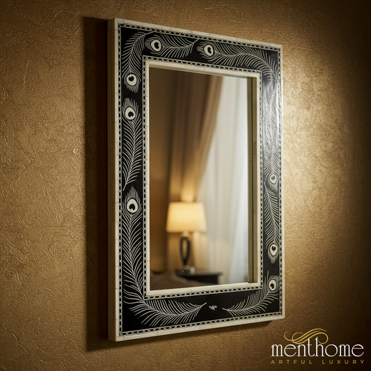 Elegant Peacock Feather Design Mirror | Luxury Handmade Mirror