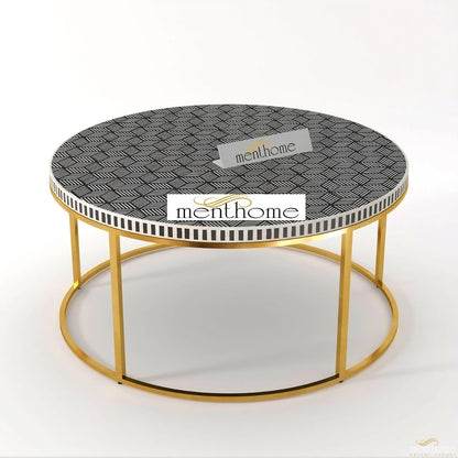 Bone Inlay Round Optical Coffee Table | Luxury Handmade Coffee Table
