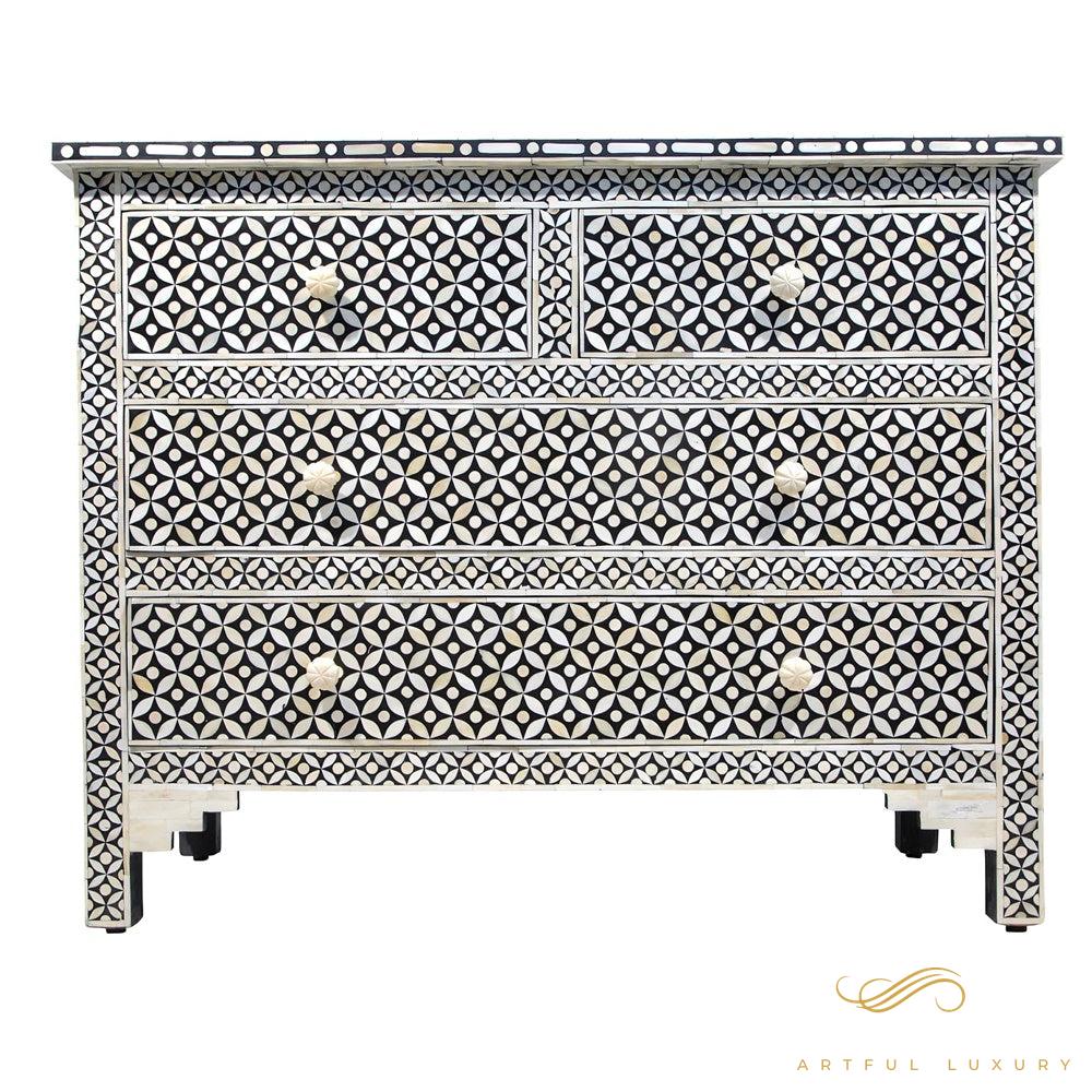 Bone Inlay Dresser Geometric Design | Luxury Handmade Dresser