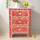 3 Drawer Resin Leaf Design Red and White Bedside Table | Luxury Handmade Bedside Table