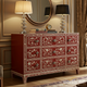 Decorative Red Wooden Dresser with Floral Inlay | Luxury Handmade Dresser