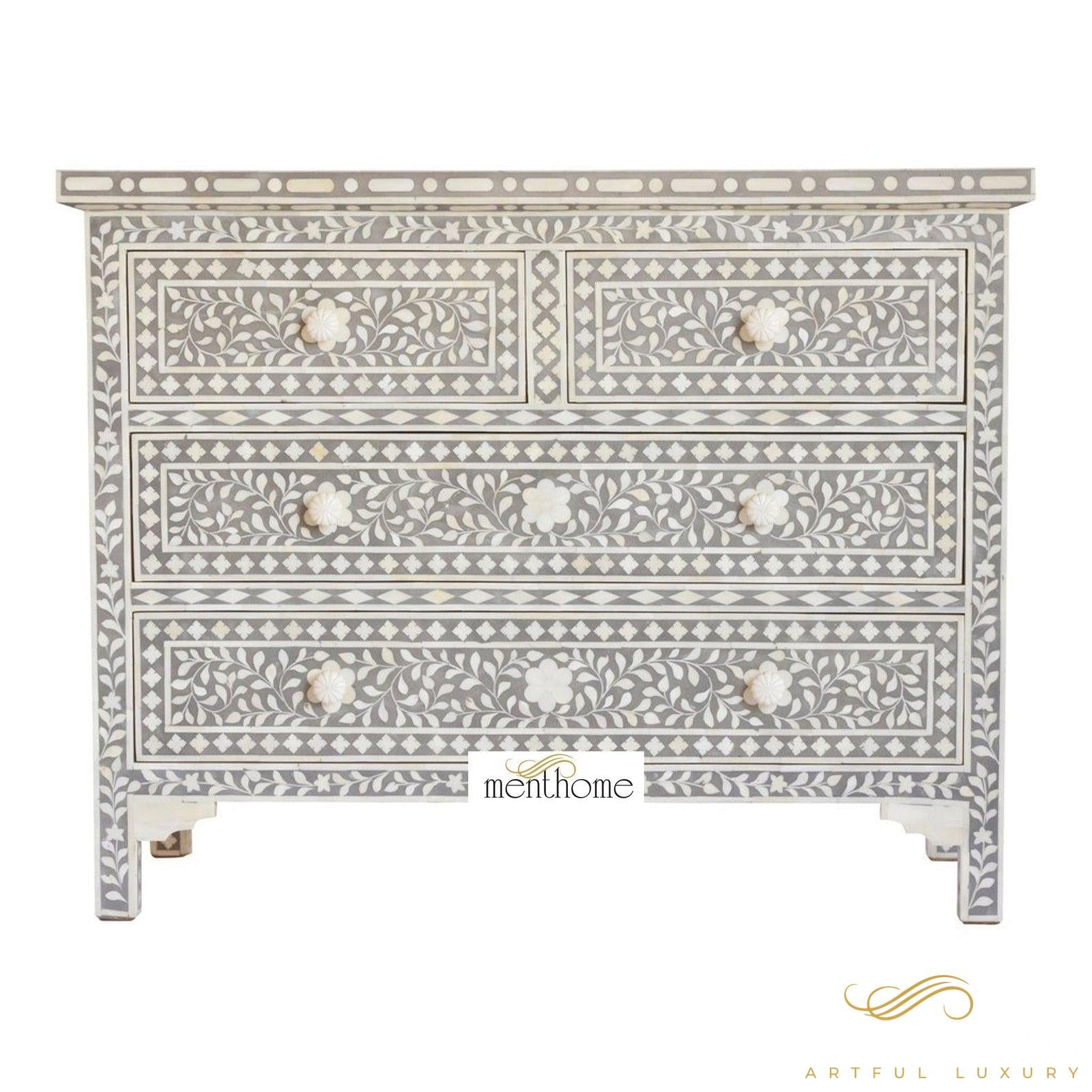 Handmade Dressers Bone Inlay 4 Drawers | Luxury Handmade Dresser