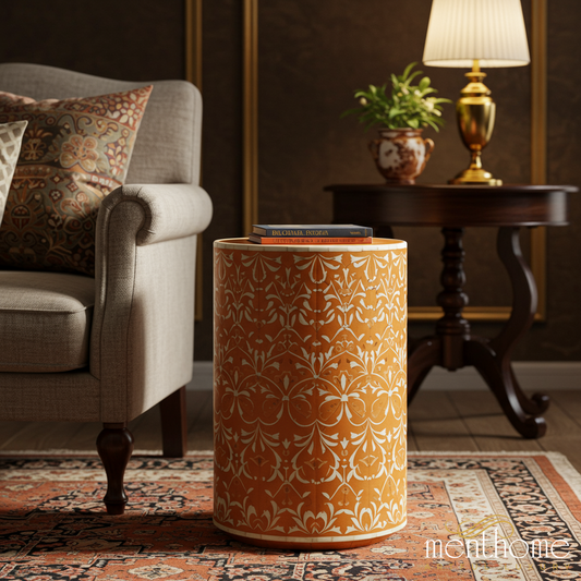 Elegant Floral Patterned Ceramic Side Table | Luxury Handmade Side Table