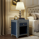 Elegant Blue and Silver Accent Nightstand | Luxury Handmade Bedside Table
