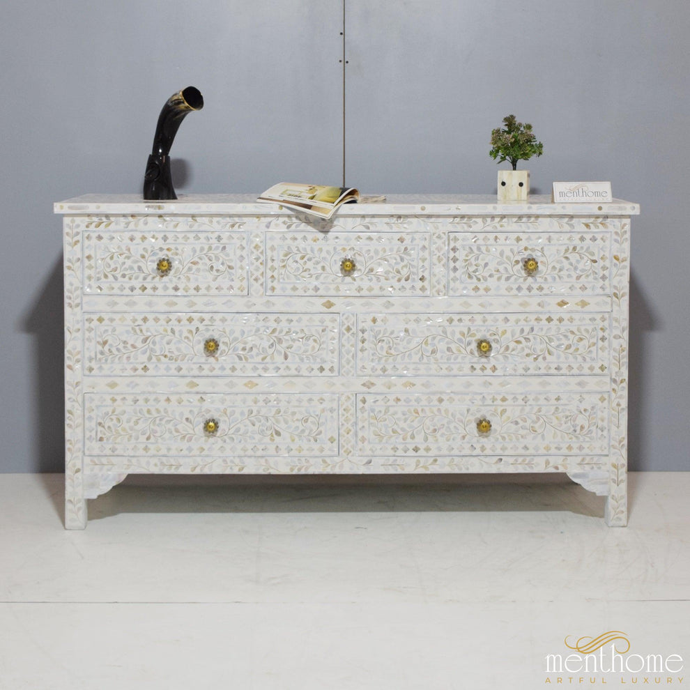 7-drawer Motehr of Pearl Floral Pattern White Dresser 7-drawer Motehr of Pearl Floral Pattern White Dresser