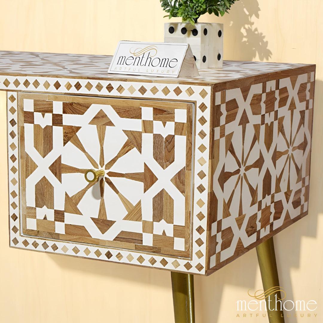 Wooden Inlay 2 Drawers Moroccan pattern desk | Luxury Handmade Desk