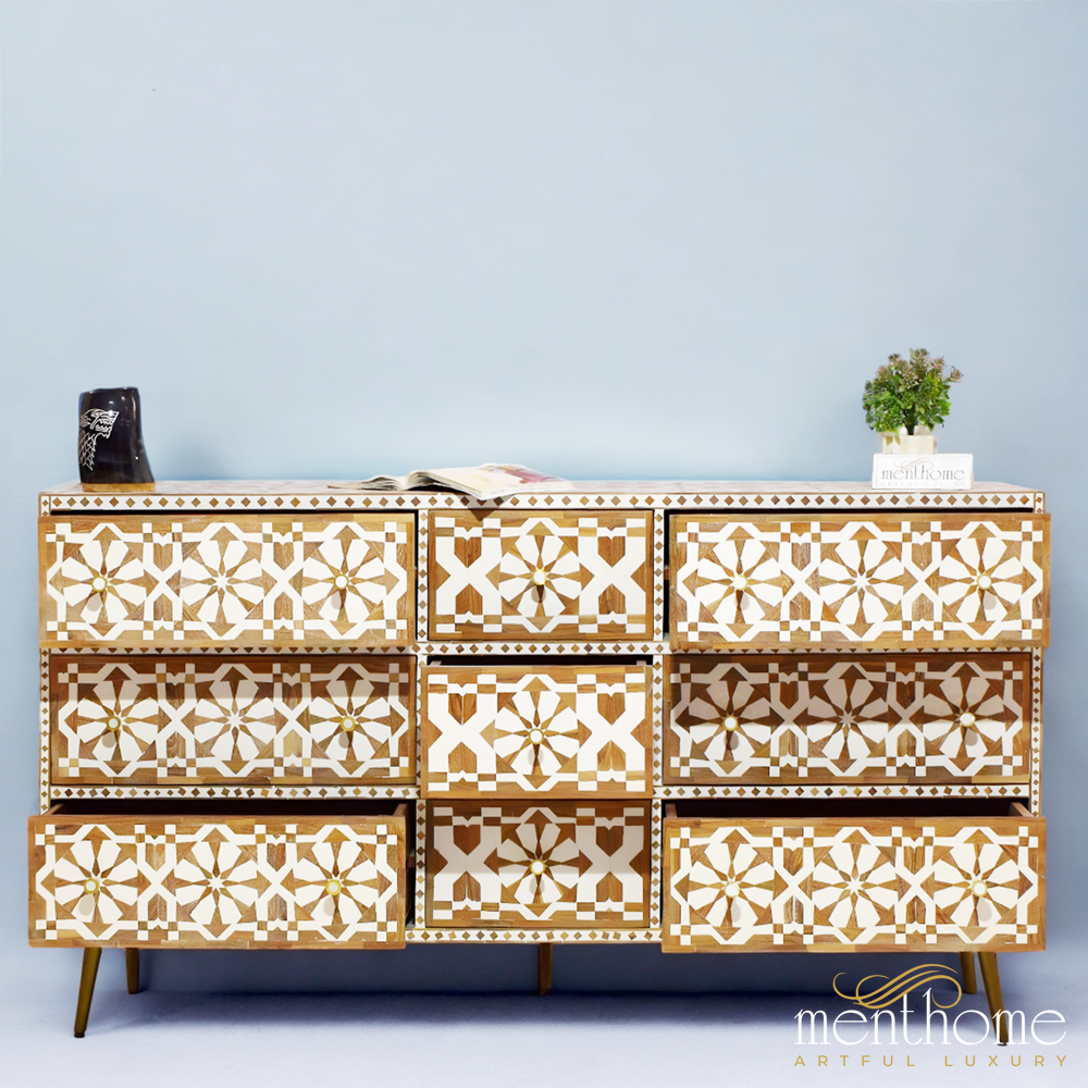 Wooden Dresser 9-drawers Moroccan Pattern
